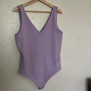 ‼️Purple Body Contour High Compression V-Neck Thong Bodysuit